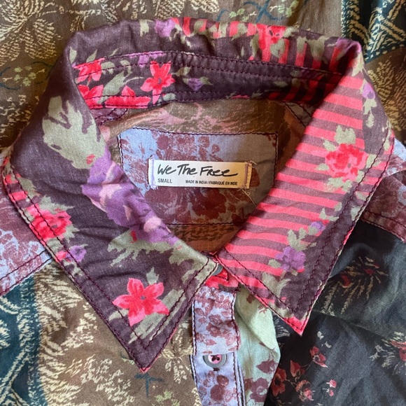 We The Free Flower Patch Shirt Button Up Front Long Sleeve Colorful Cotton SZ S - Picture 8 of 15